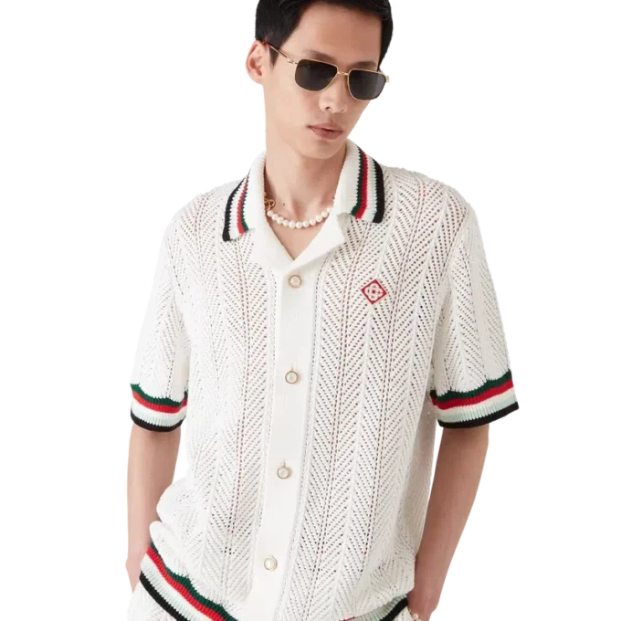 Baumwoll-Shirt „Montagne Ondulee“ mit kurzen Ärmeln und Häkeloptik Baumwoll-Shirt „Montagne Ondulee“ mit kurzen Ärmeln und Häkeloptik