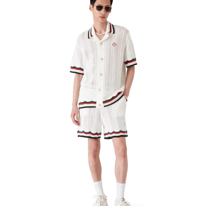 Baumwoll-Shorts mit Chevron-Häkelmuster