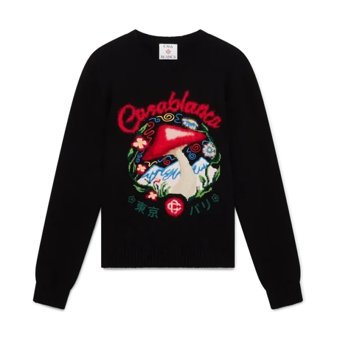 Baumwollpullover mit Pilzstickerei