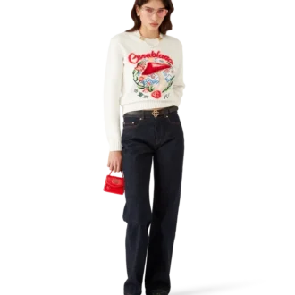 Baumwollpullover mit Pilzstickerei