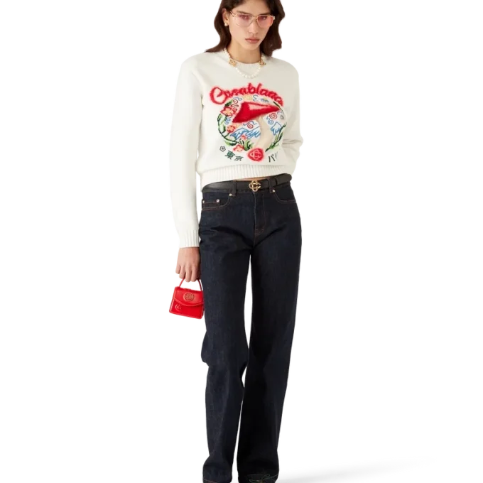 Baumwollpullover mit Pilzstickerei Baumwollpullover mit Pilzstickerei