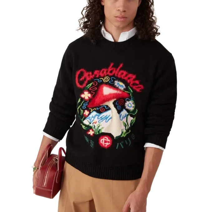 Baumwollpullover mit Pilzstickerei