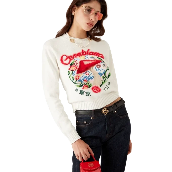 Baumwollpullover mit Pilzstickerei Baumwollpullover mit Pilzstickerei