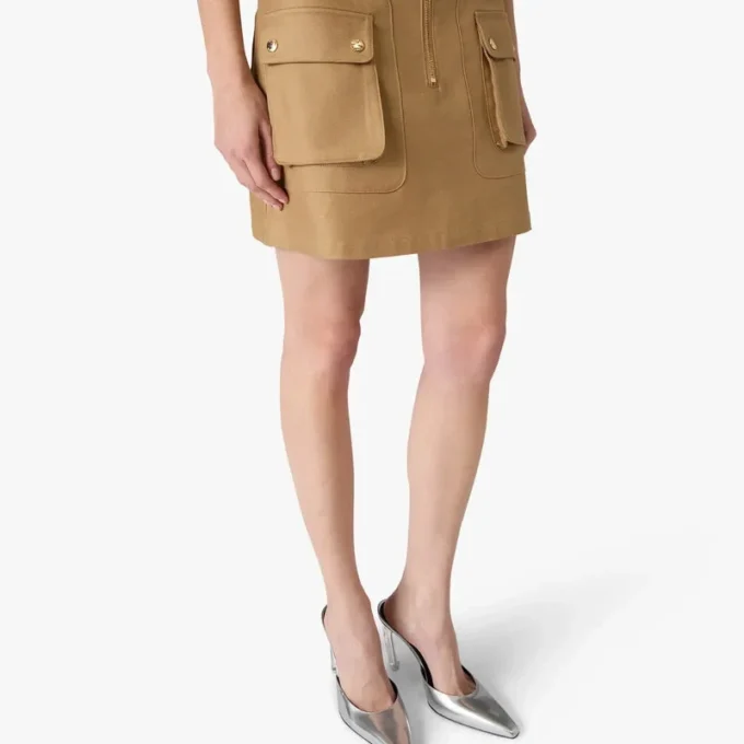 Beiger Baumwoll-Minirock mit Taschen