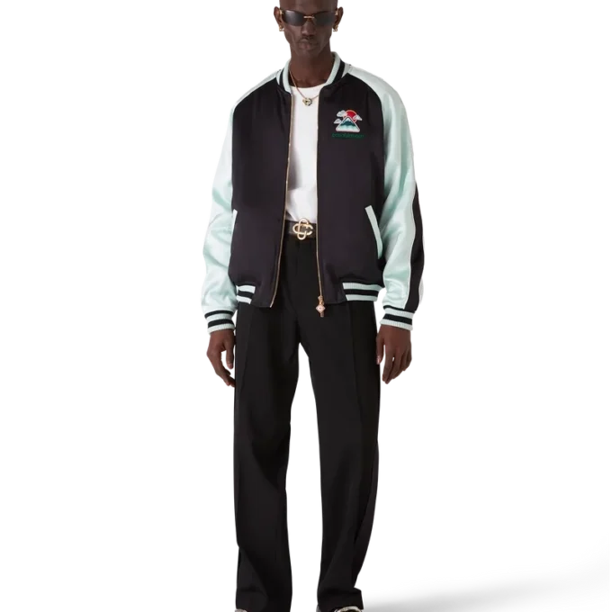 Bestickte Satin-Bomberjacke