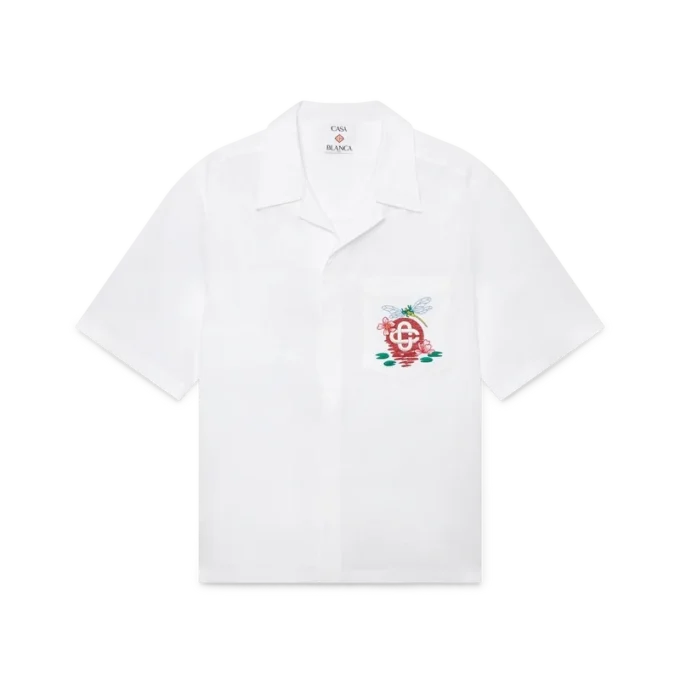 Besticktes Hemd mit kurzen Armen aus Baumwollpopeline