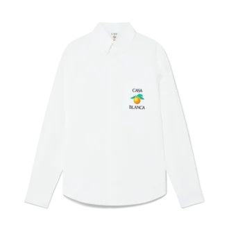 Besticktes orangefarbenes Oxford-Hemd