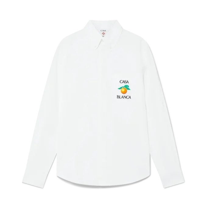 Besticktes orangefarbenes Oxford-Hemd