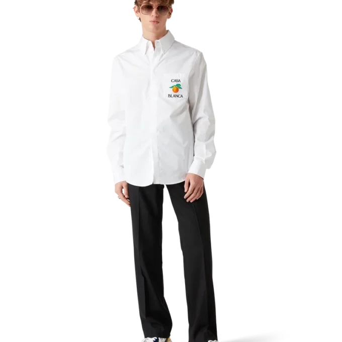 Besticktes orangefarbenes Oxford-Hemd