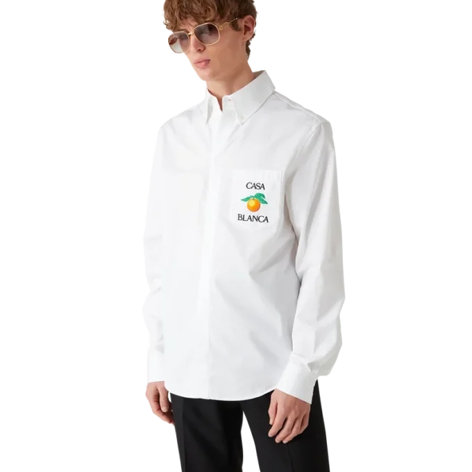 Besticktes orangefarbenes Oxford-Hemd