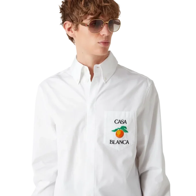 Besticktes orangefarbenes Oxford-Hemd