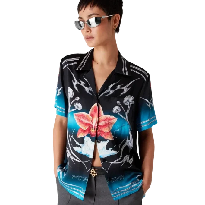 Blades Kurzarm-Hemd aus Seidensatin