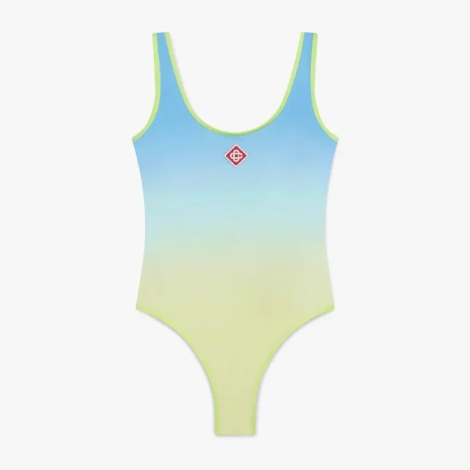 Blau-gelber Badeanzug mit Farbverlauf