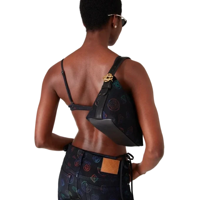 Blaue Ledertasche mit Logo