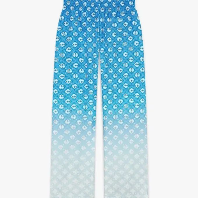 Blaue Seiden-Hose mit Diamond Monogram im Farbverlauf