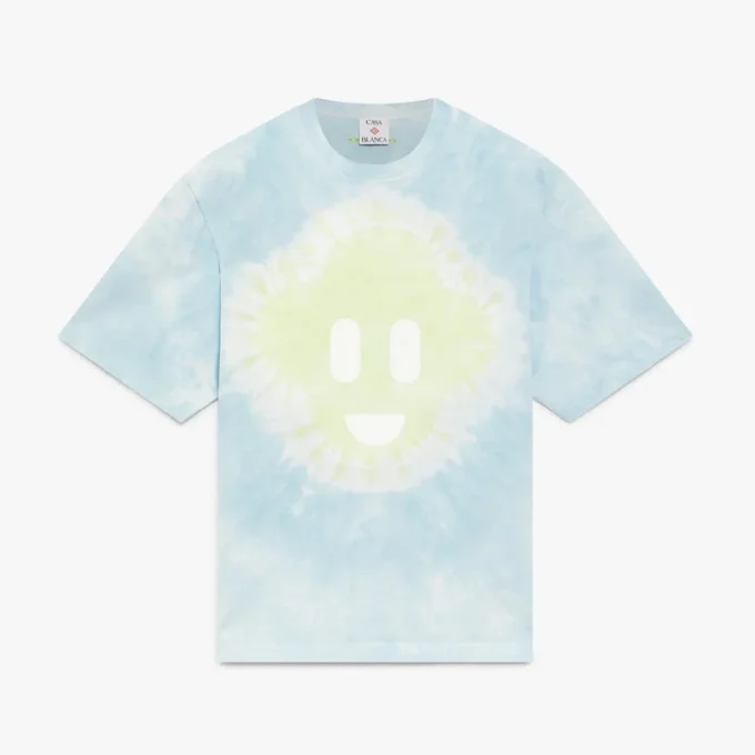 Blaues Oversized-T-Shirt mit kurzen Ärmeln und CC-Smile-Motiv im Tie-Dye-Look Blaues Oversized-T-Shirt mit kurzen Ärmeln und CC-Smile-Motiv im Tie-Dye-Look