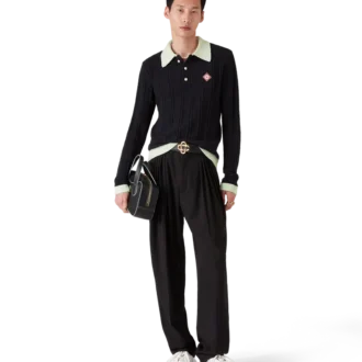 Bouclé-Poloshirt mit langen Ärmeln