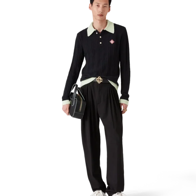 Bouclé-Poloshirt mit langen Ärmeln