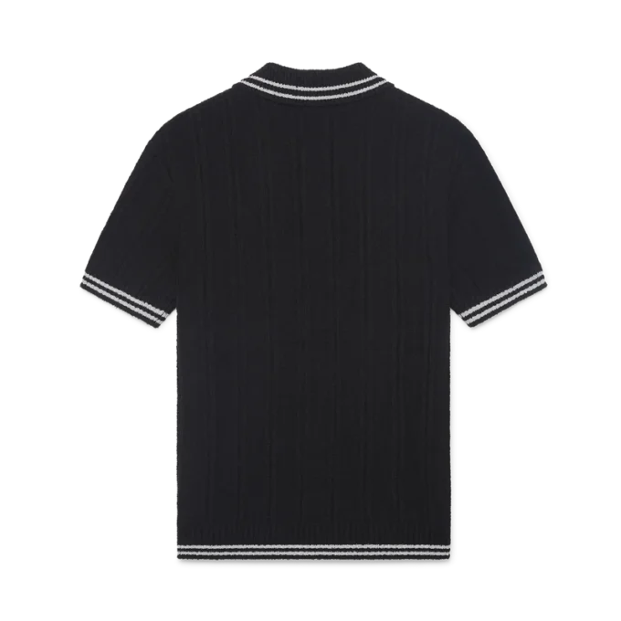 Bouclé-Poloshirt mit silbernen Verzierungen