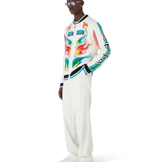 Casa Club-Jacke aus Baumwollstrick mit „Flame Laurel“-Motiv