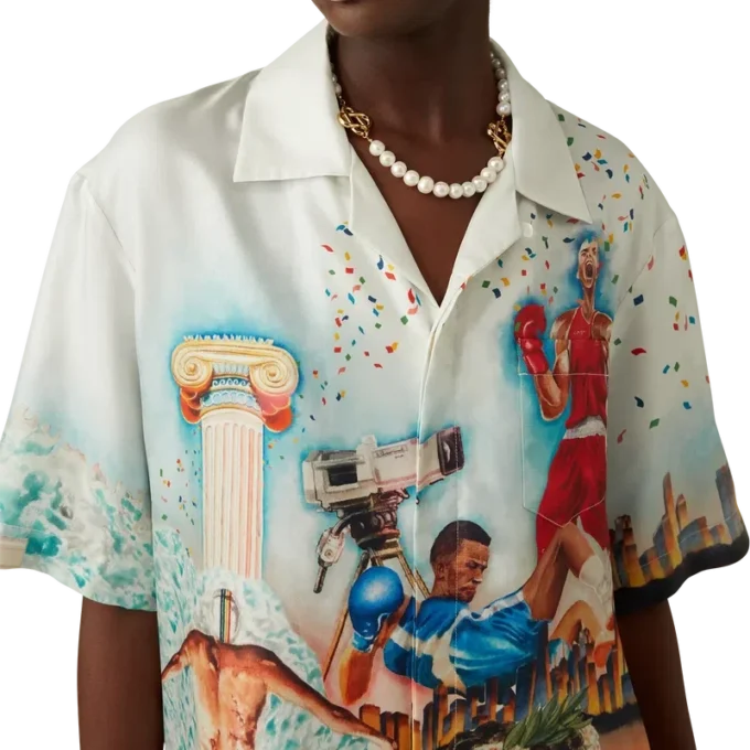 Celebration Du Sport Kurzarm-Seidenhemd