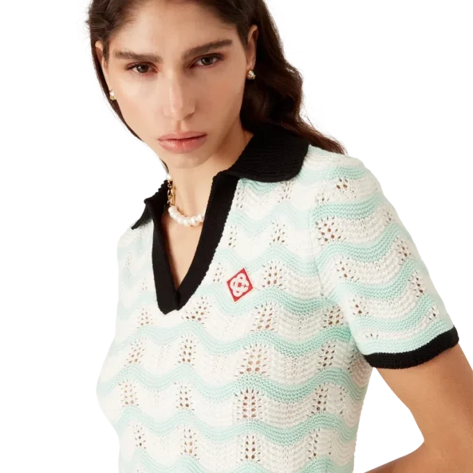 Cotton Wave Crochet Cropped Poloshirt