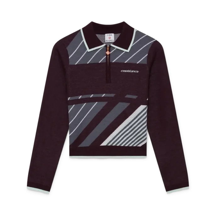 Diagonal Tennis Merino Langarm-Poloshirt