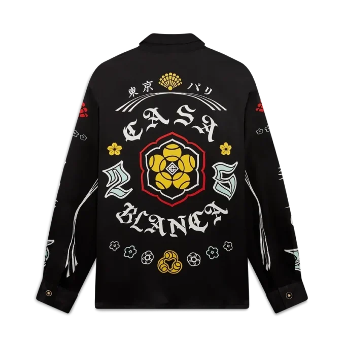 Emblem Langarmhemd aus Seidensatin