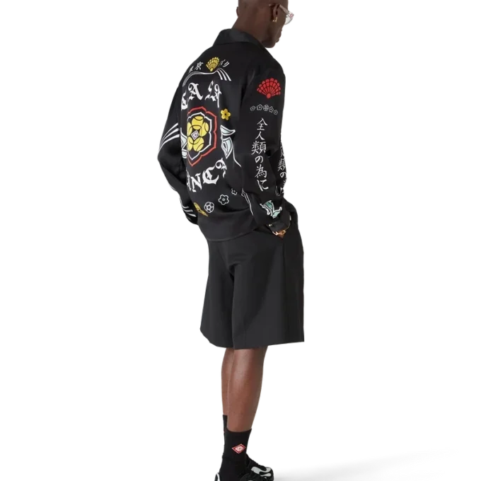 Emblem Langarmhemd aus Seidensatin