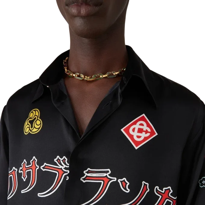 Emblem Langarmhemd aus Seidensatin