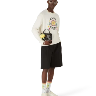 Emblem Merino-Strickpullover mit Rundhalsausschnitt