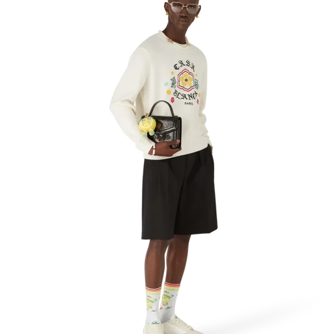 Emblem Merino-Strickpullover mit Rundhalsausschnitt Emblem Merino-Strickpullover mit Rundhalsausschnitt