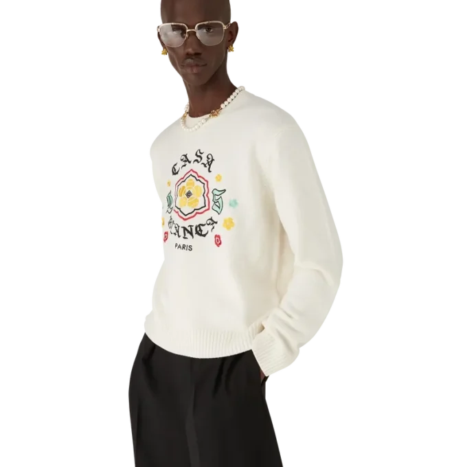 Emblem Merino-Strickpullover mit Rundhalsausschnitt Emblem Merino-Strickpullover mit Rundhalsausschnitt