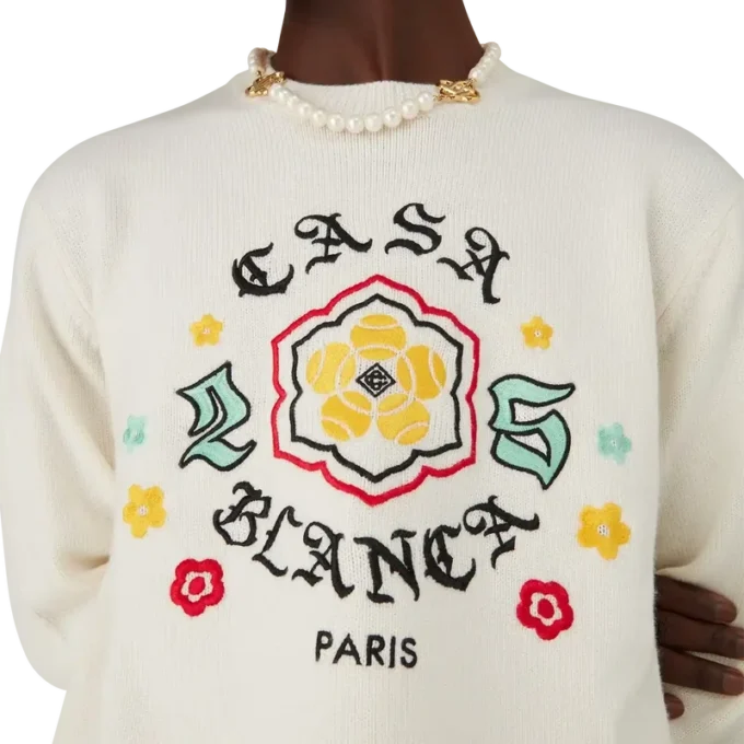 Emblem Merino-Strickpullover mit Rundhalsausschnitt Emblem Merino-Strickpullover mit Rundhalsausschnitt