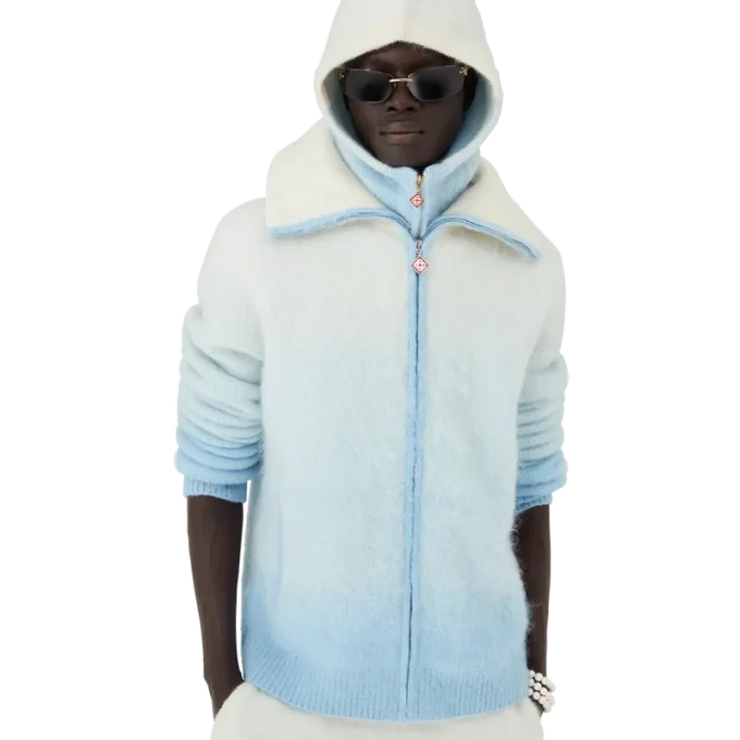 Flauschige Mohair-Jacke mit Reißverschluss und Farbverlauf