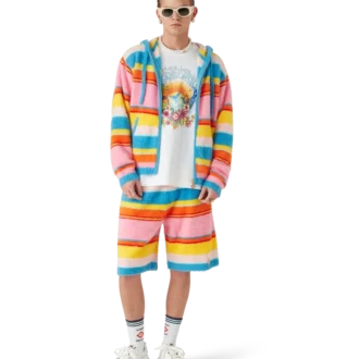 Flauschiges, gestreiftes Oversize-Sweatshirt mit Kapuze