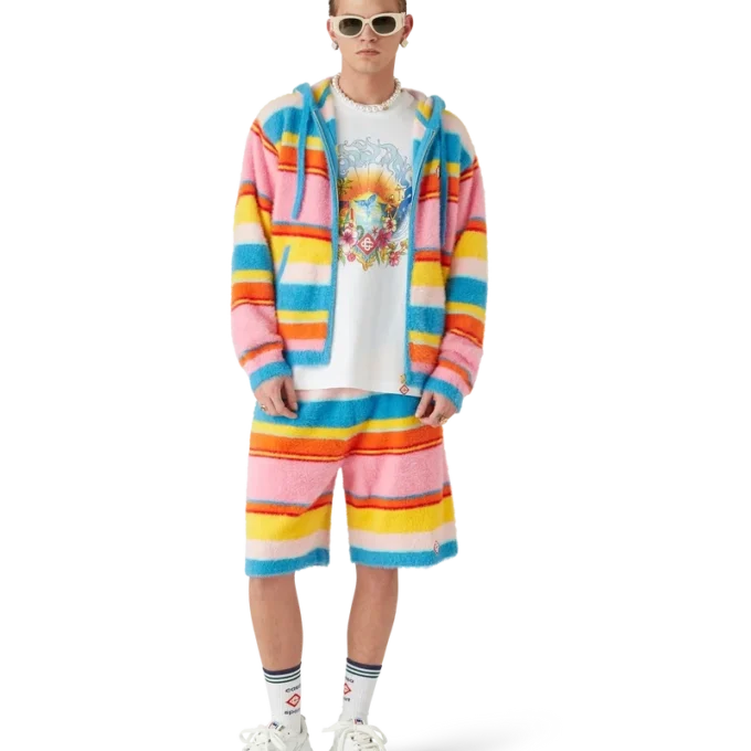 Flauschiges, gestreiftes Oversize-Sweatshirt mit Kapuze