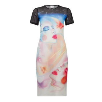 Galactic Connection Mesh-Kleid mit kurzen Ärmeln