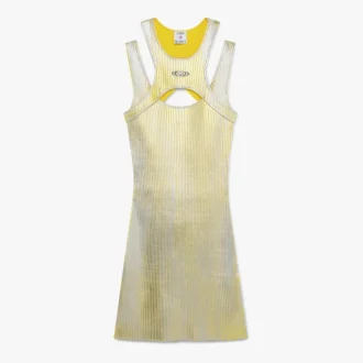 Gelbes Minikleid mit Folienprint