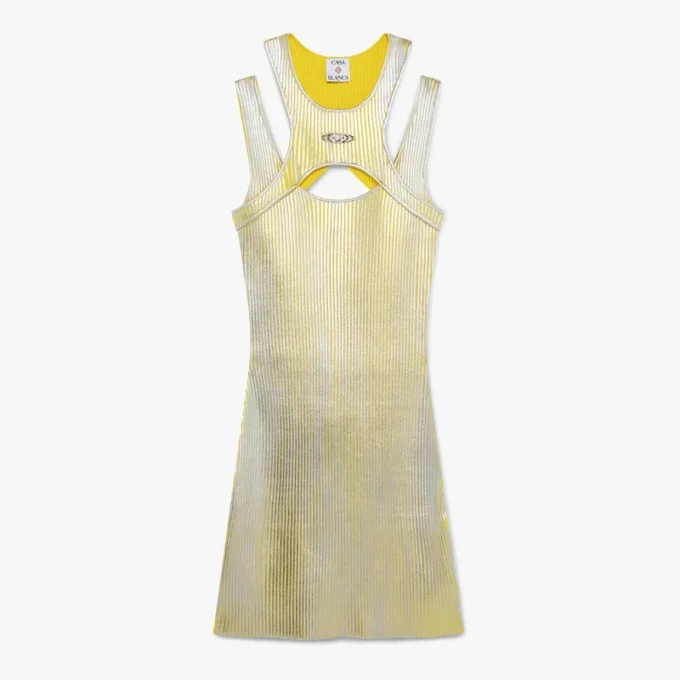 Gelbes Minikleid mit Folienprint