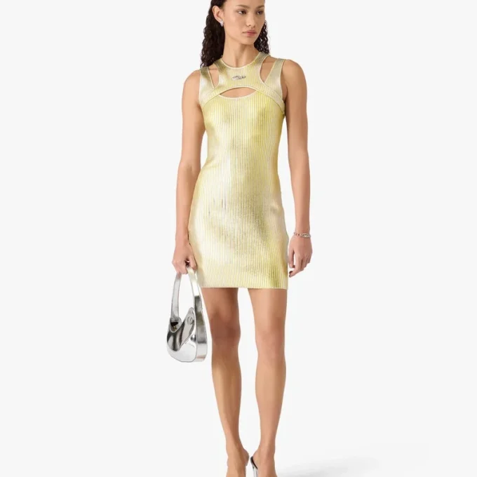 Gelbes Minikleid mit Folienprint