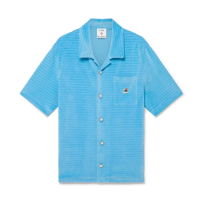 Gestreiftes Kurzarm-Shorts-Hemd aus Velours