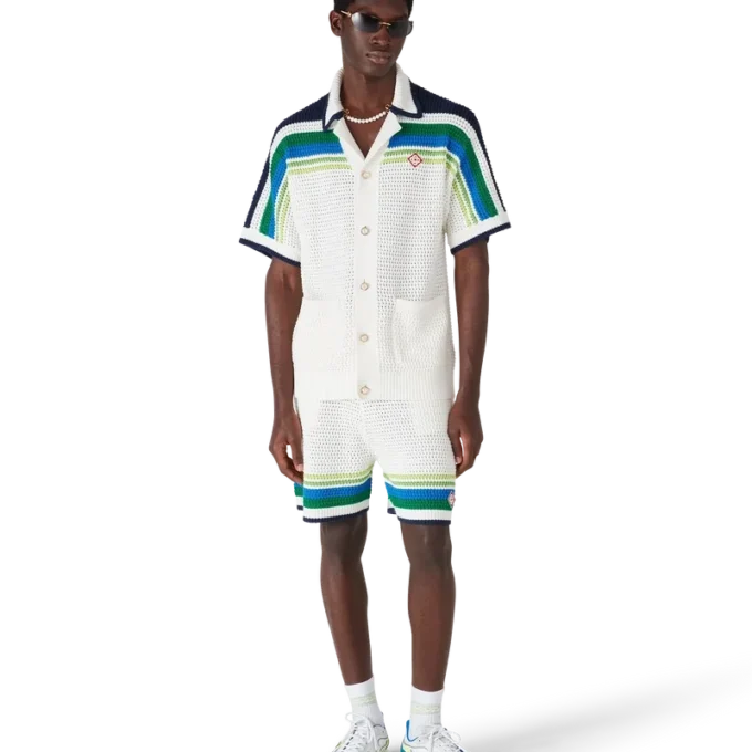 Gestreiftes Kurzarm-Strickhemd