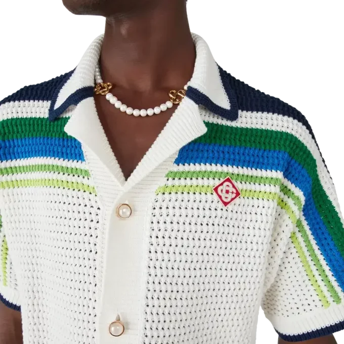 Gestreiftes Kurzarm-Strickhemd