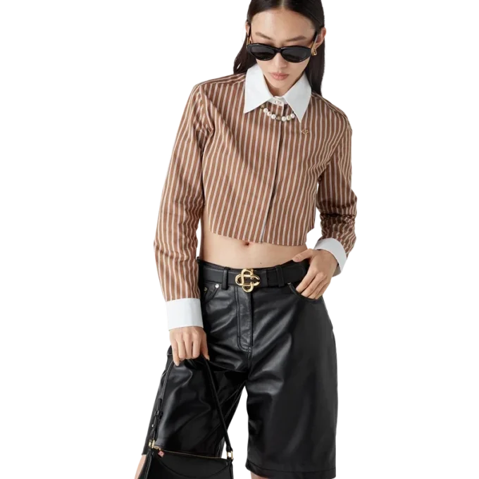 Gestreiftes, kurzes Langarm-Hemd