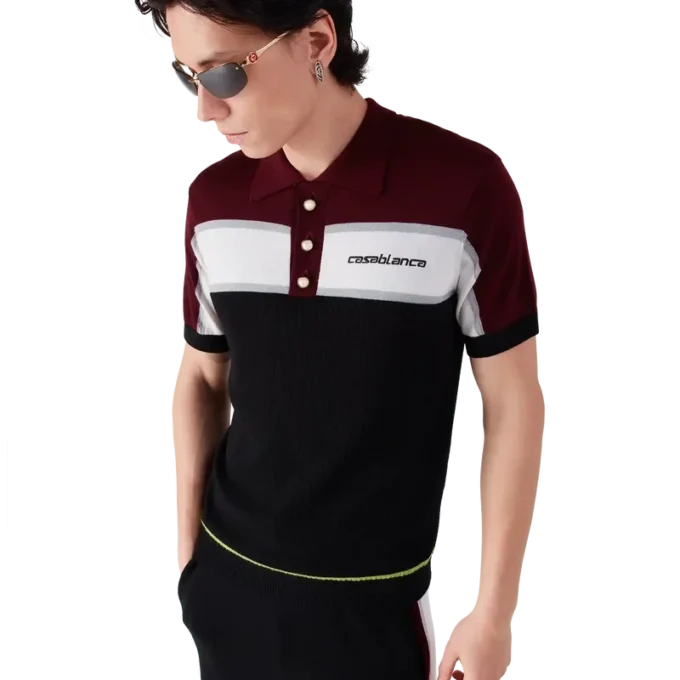 Gestreiftes Merino-Strick-Poloshirt