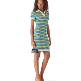 Gestreiftes Midi-Kleid mit kurzen Ärmeln