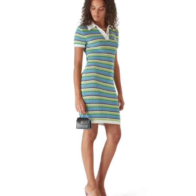 Gestreiftes Midi-Kleid mit kurzen Ärmeln