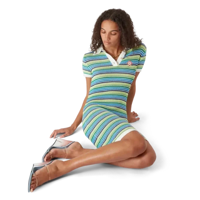 Gestreiftes Midi-Kleid mit kurzen Ärmeln