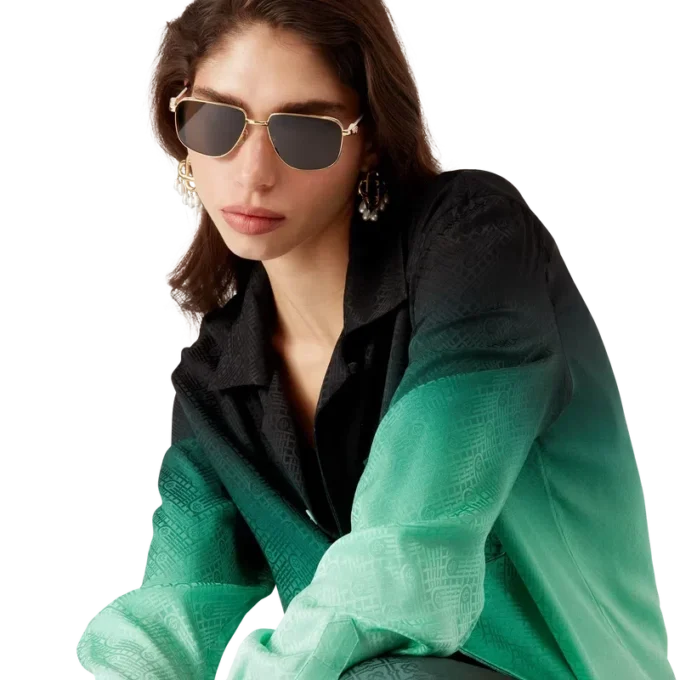 Gradient Ping Pong Jacquard Langarm-Seidenhemd